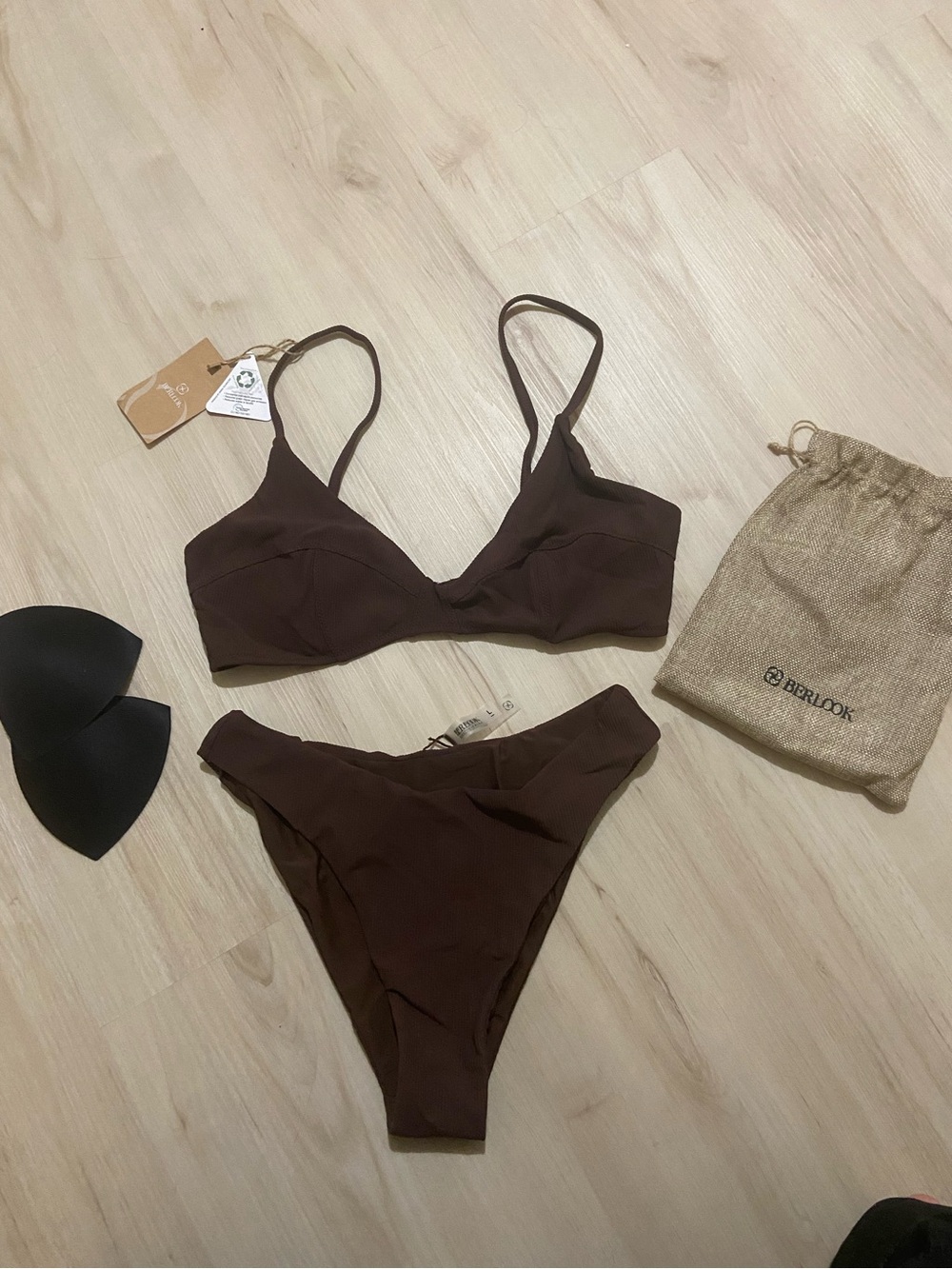 Berlook coffee ribbed bikini set